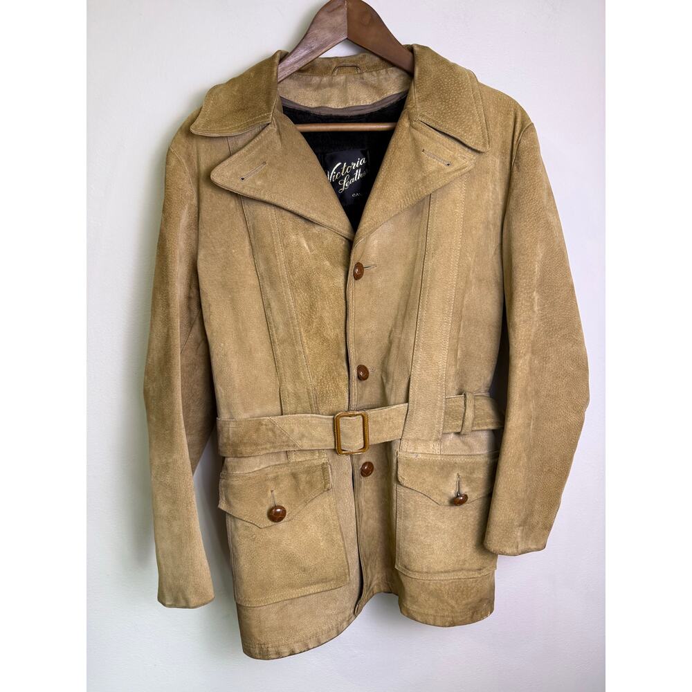 Vintage Victoria Leather Suede Coat Belted Safari Military Style Canada Medium?
